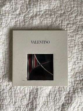 Valentino Black Silk Scarf with Multicolor Stripe Accent